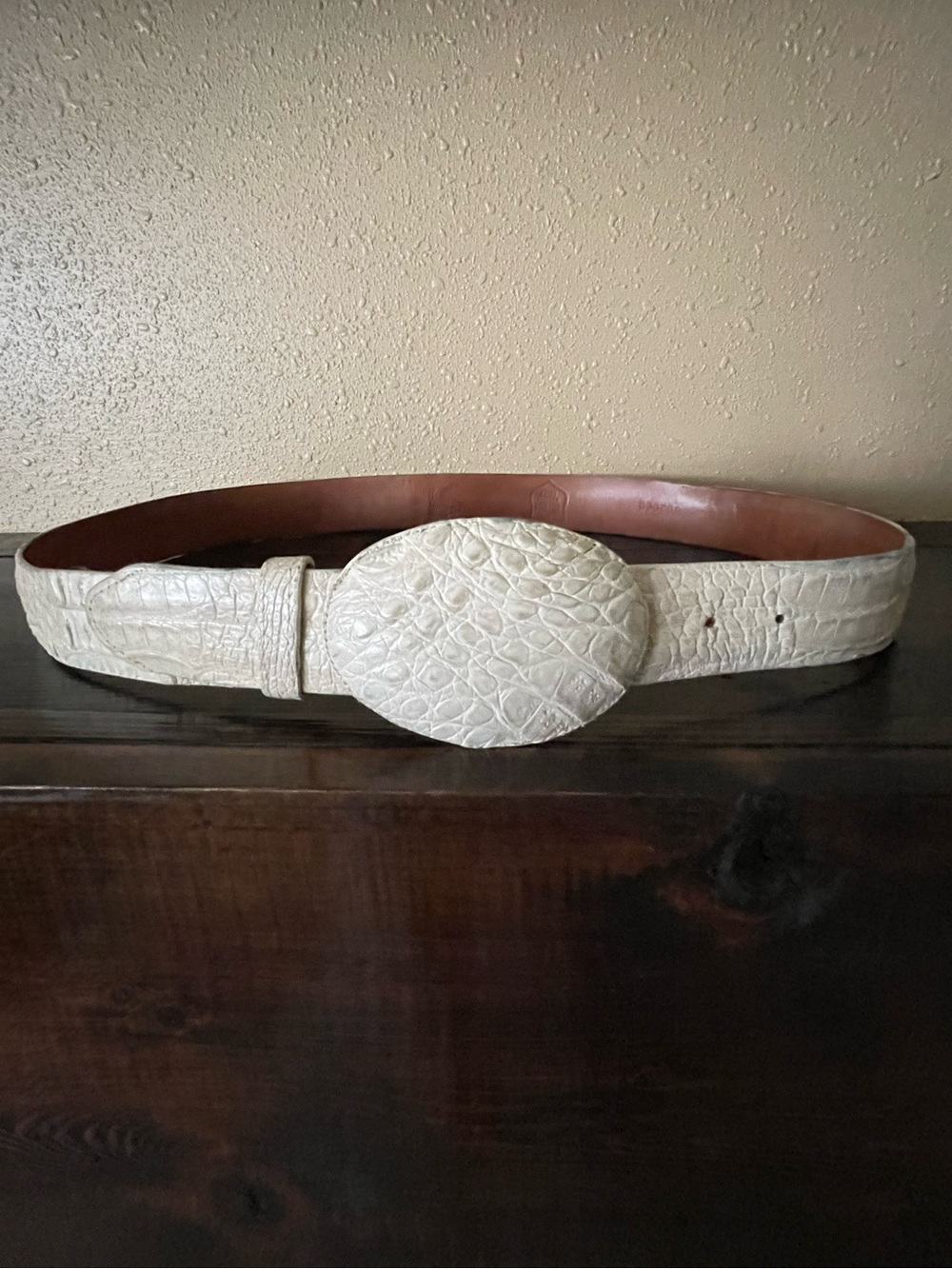 Wild West Western Cream Crocodile/Alligator Leather Belt with Oval Buckle